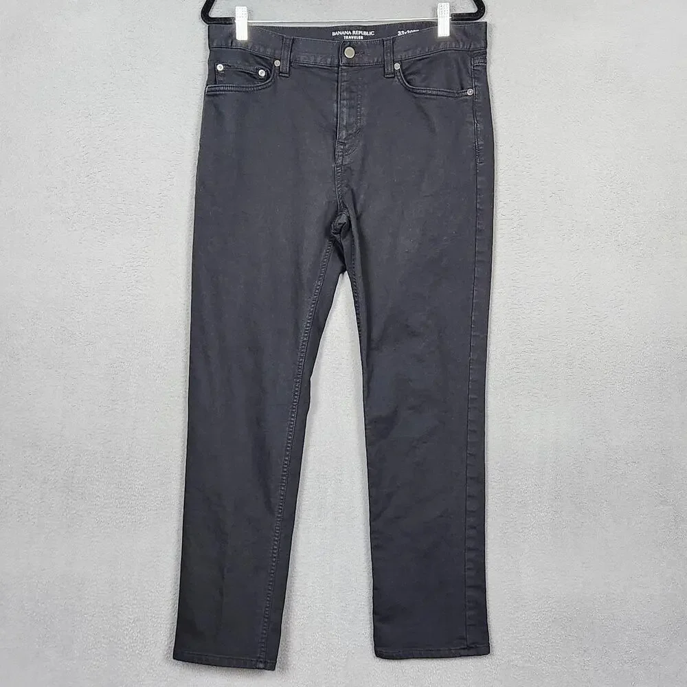 Banana Republic Traveler Jeans Mens 33x30 Black Slim Straight Denim Actual 33x29